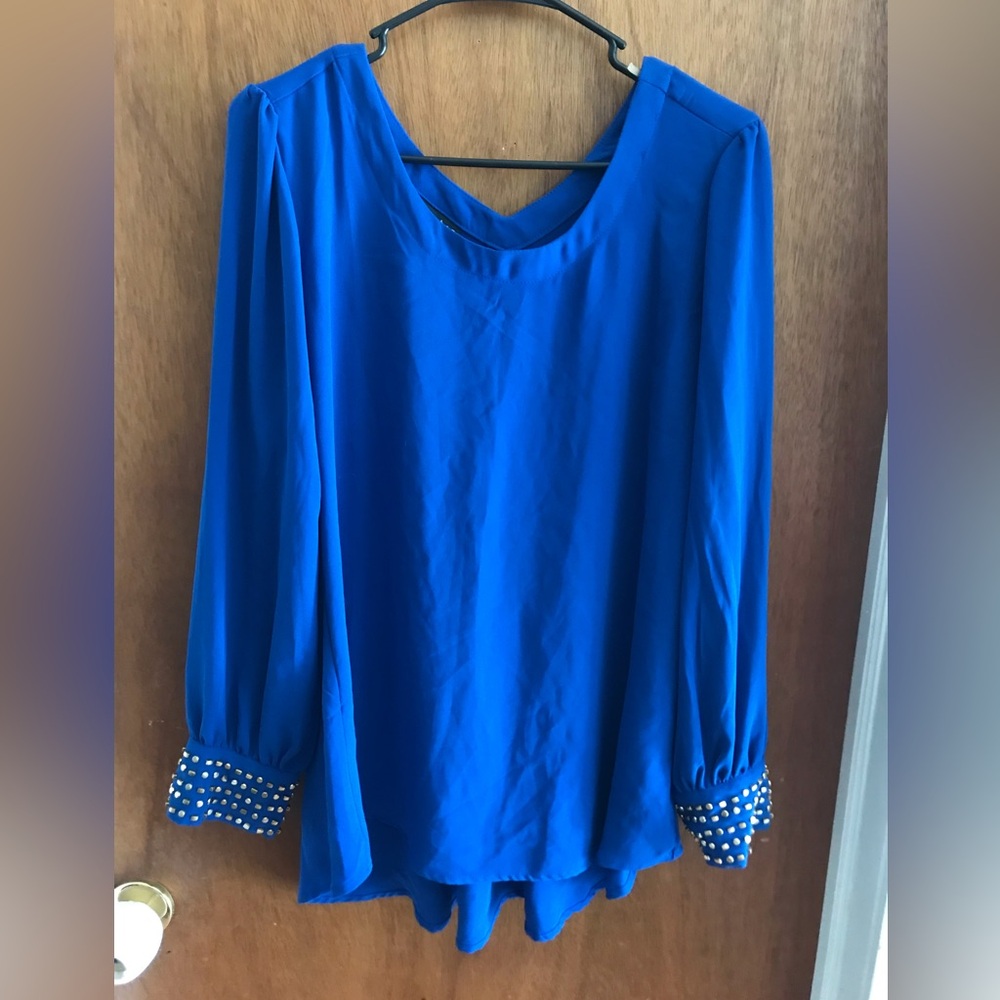 Metaphor Royal Blue Long-Sleeve Blouse with Embellished Cuffs Size Large